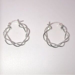 STERLING Silver Twisted Design Hoops / Hoop Earrings Approx 1.1”